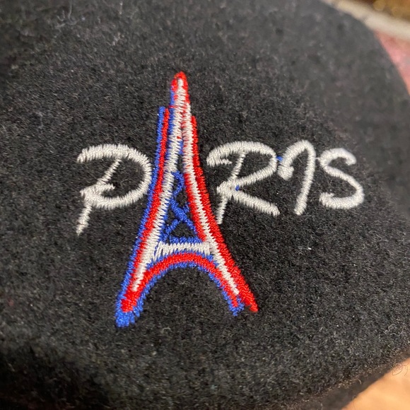 Black French beret wool PARIS Eiffel Tower France - Picture 12 of 16
